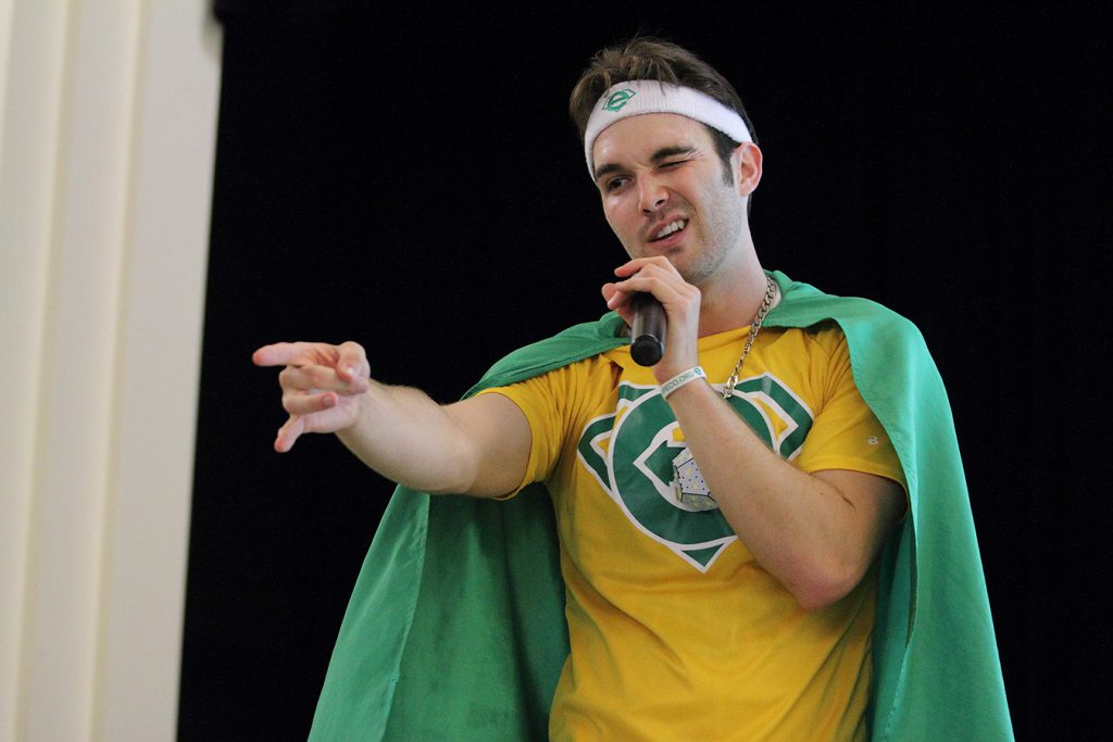 Mr. Eco encourages students to be superheroes for the environment