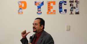 Israel Cordero, Deputy of School Leadership for Dallas ISD, addresses attendees at the Lt. Gov. Dan Patrick’s State of Texas P-TECH Advisory Council meeting.