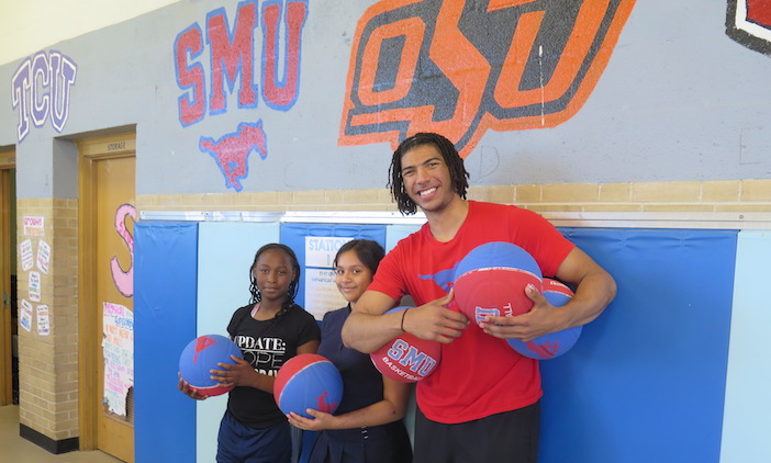 SMU basketball players inspire students at Rogers Elementary