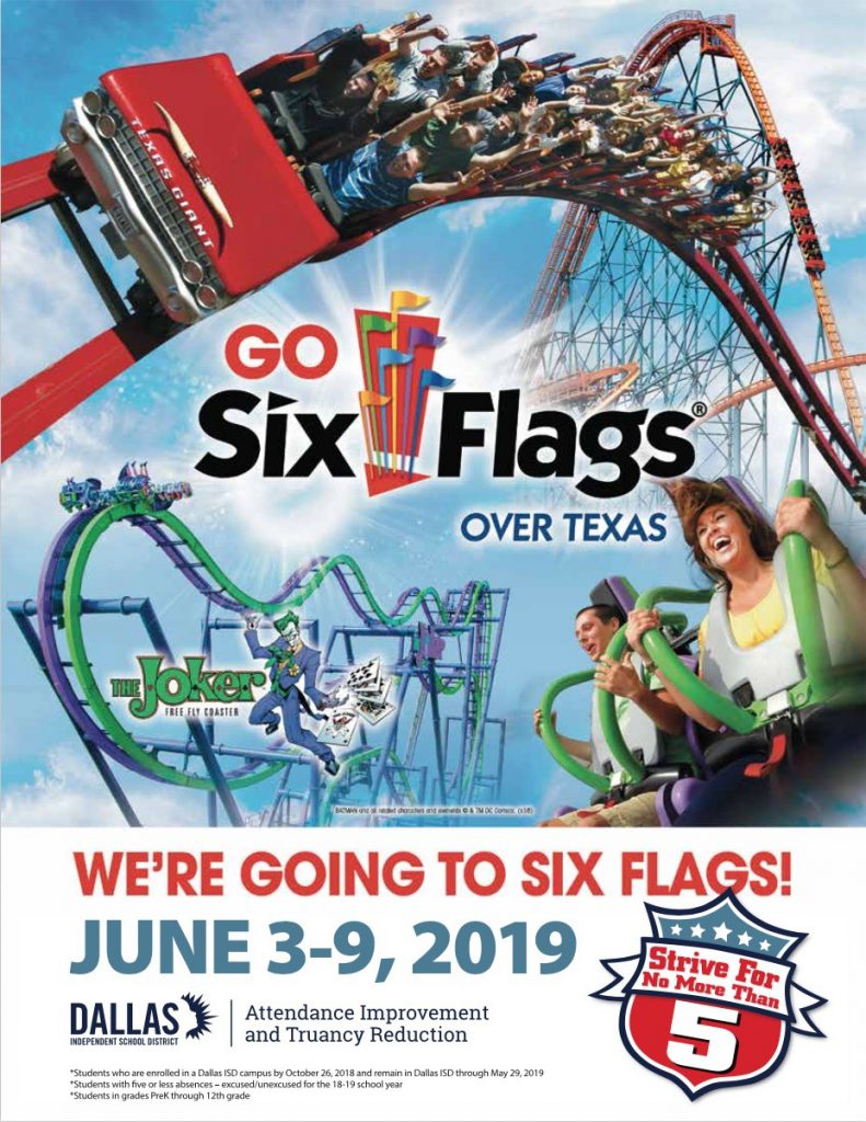 Students with five or fewer absences can enjoy free trip to Six Flags next week