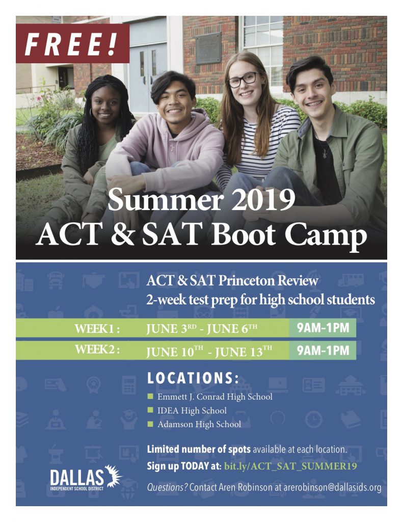 High school students invited to Summer 2019 ACT and SAT Boot Camp