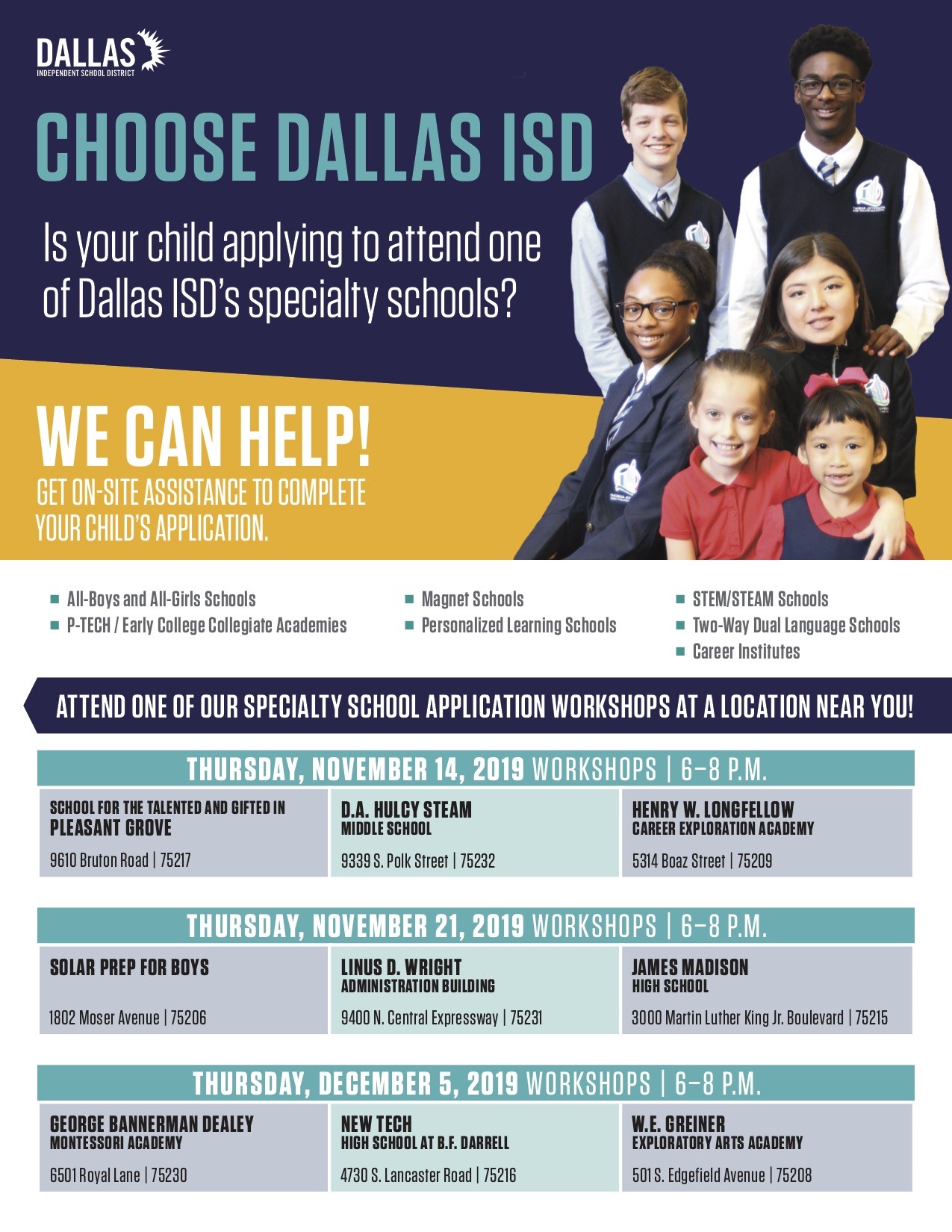 ¿Necesita ayuda para solicitar admisión a escuelas especializadas de Dallas ISD? ¡Cuente con nosotros!