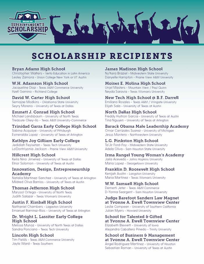 Seventy-two graduating seniors awarded $180,000 in Superintendent&#8217;s Scholarships